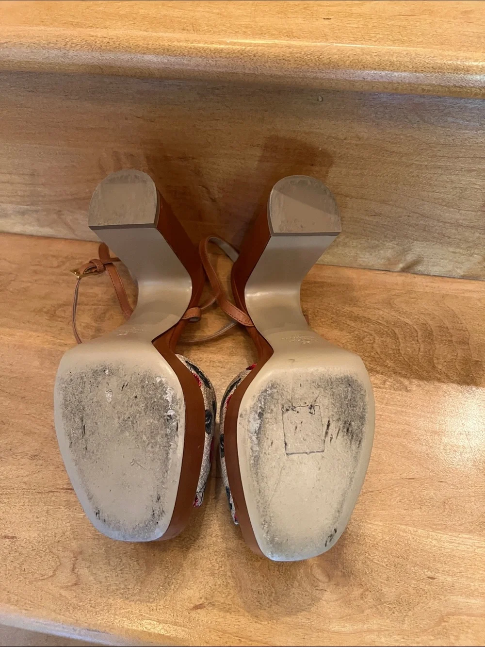 Valentino Garavani Brown Leather Slingback Sandals with Red Cherry Embroidery